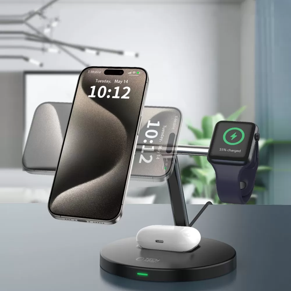 Bezvadu lādētājs  TECH-PROTECT QI15W-A35 3IN1 MAGNETIC MAGSAFE WIRELESS CHARGER melns