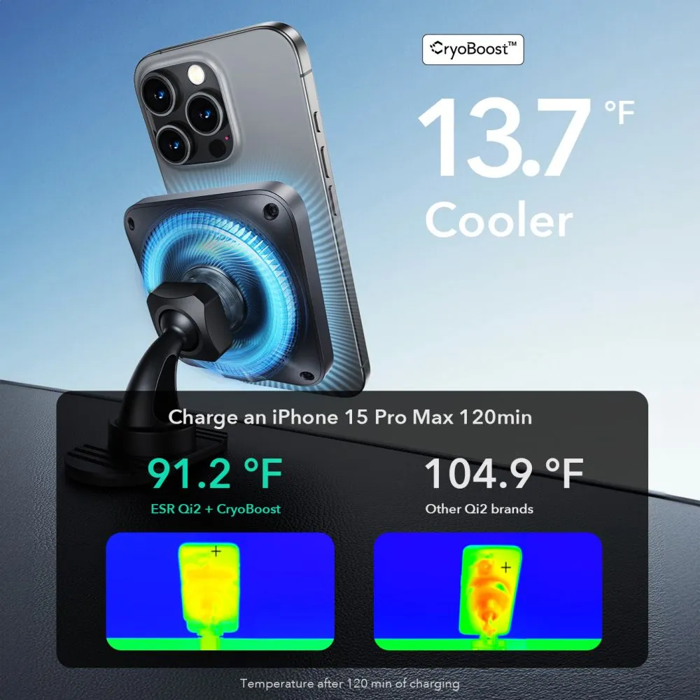Trådlösa laddare  ESR HALOLOCK CRYOBOOST MAGNETIC MAGSAFE DASHBOARD & VENT CAR MOUNT WIRELESS CHARGER QI2 15W svart