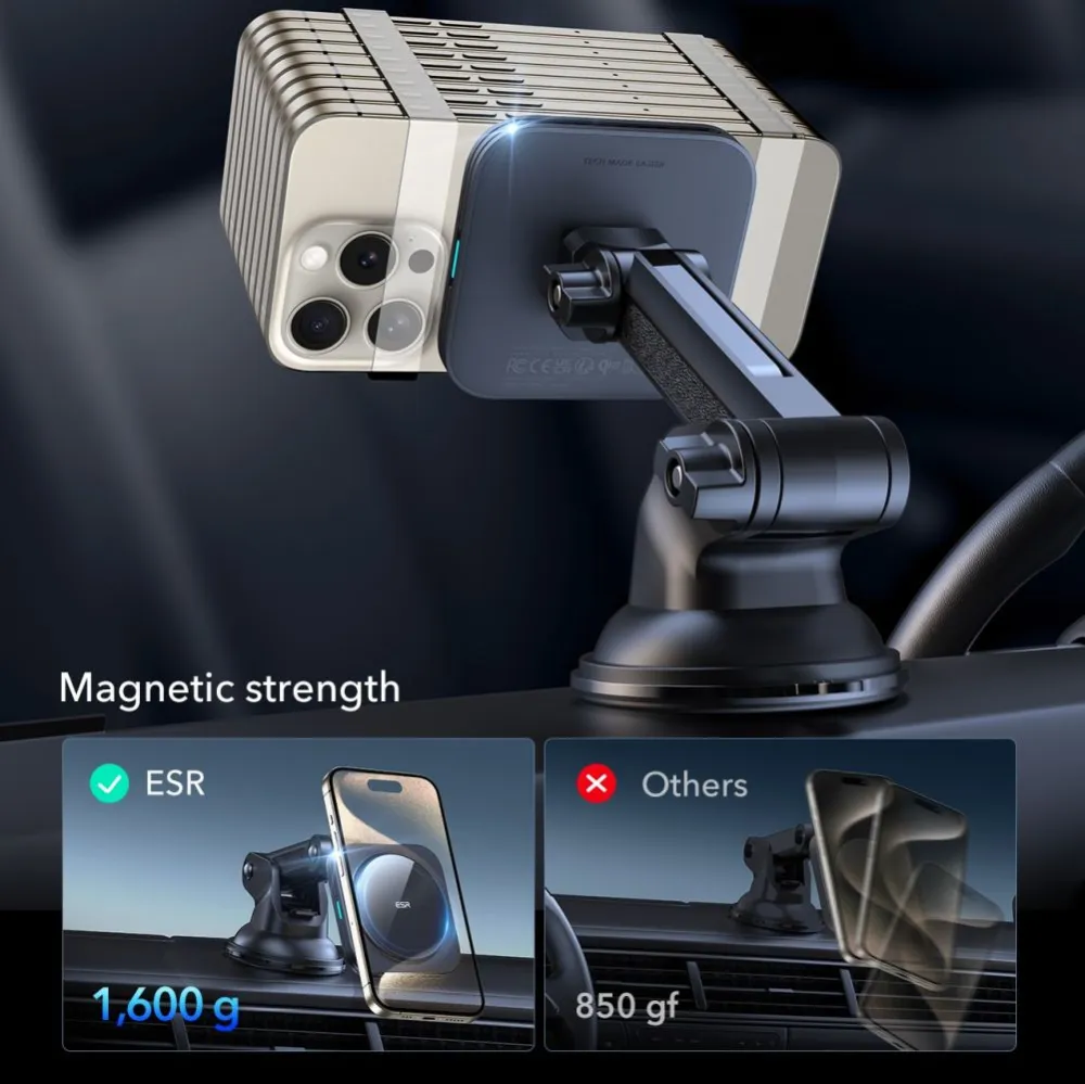 Trådlösa laddare  ESR HALOLOCK MAGNETIC MAGSAFE DASHBOARD CAR MOUNT WIRELESS CHARGER QI2 15W svart