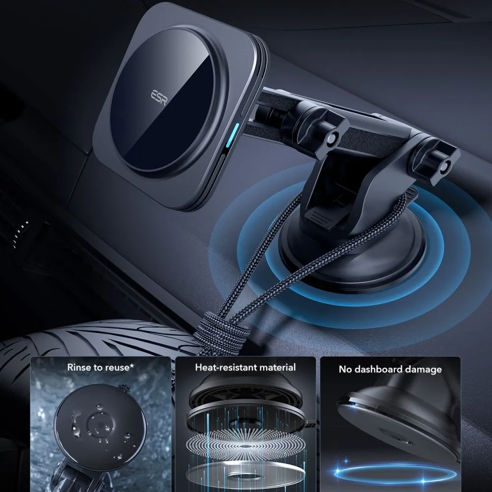 Trådlösa laddare  ESR HALOLOCK MAGNETIC MAGSAFE DASHBOARD CAR MOUNT WIRELESS CHARGER QI2 15W svart