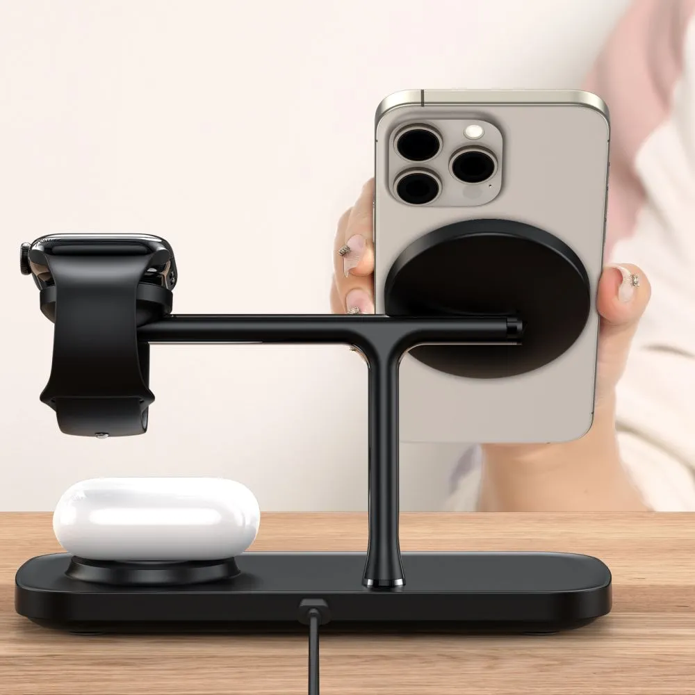 Bezvadu lādētājs  TECH-PROTECT QI15W-A45 3IN1 MAGNETIC MAGSAFE WIRELESS CHARGER melns