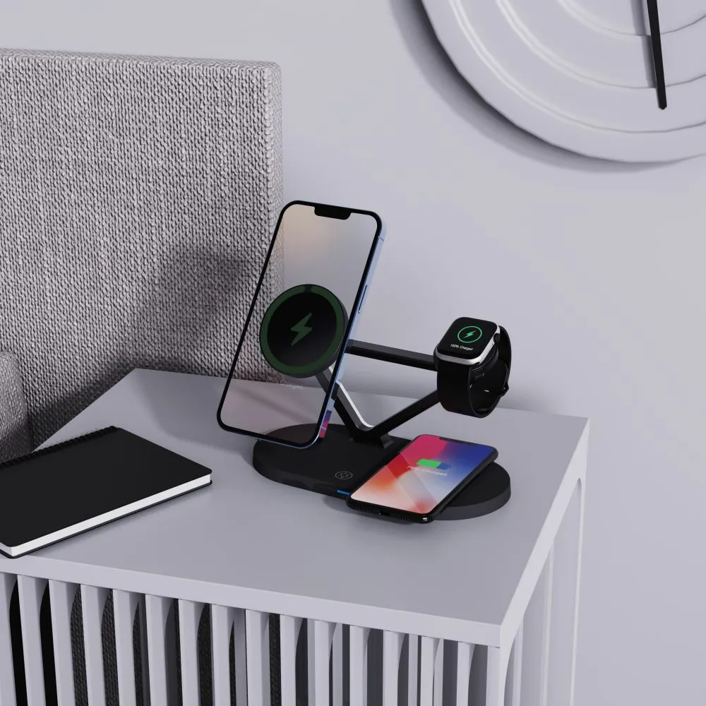 Bezvadu lādētājs  TECH-PROTECT QI15W-A41 3IN1 MAGNETIC MAGSAFE WIRELESS CHARGER melns