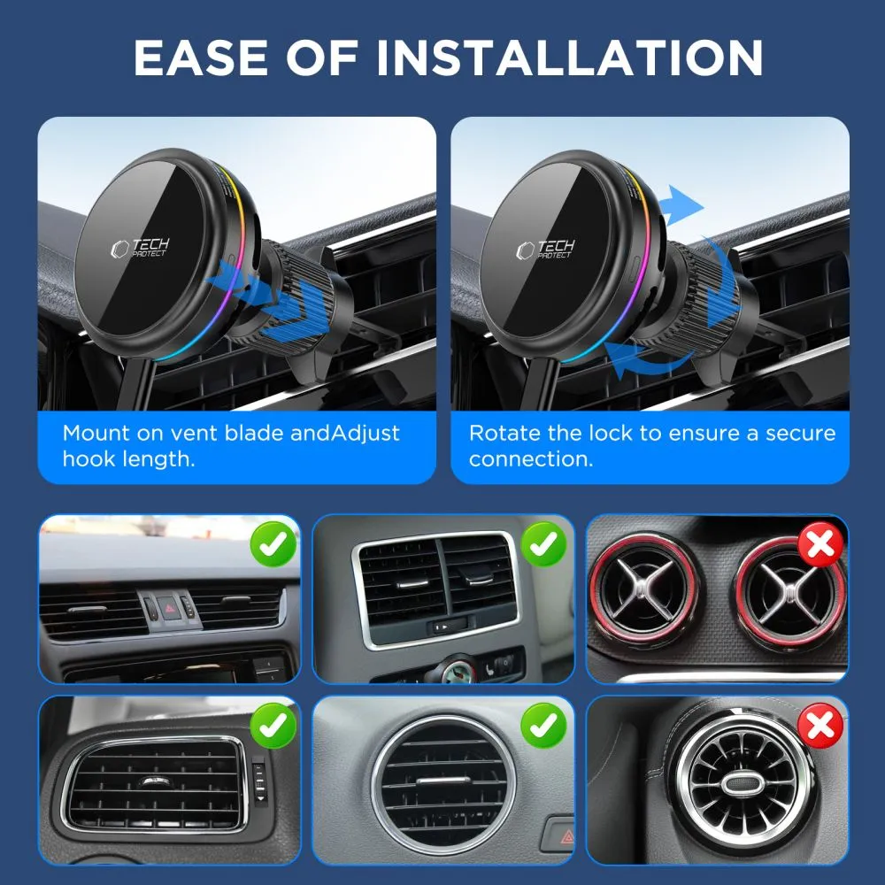Bezvadu lādētājs  TECH-PROTECT V9 ARCTICBOOST MAGNETIC MAGSAFE DASHBOARD & VENT CAR MOUNT WIRELESS CHARGER 25W QI2.2 Viedierīču  melns