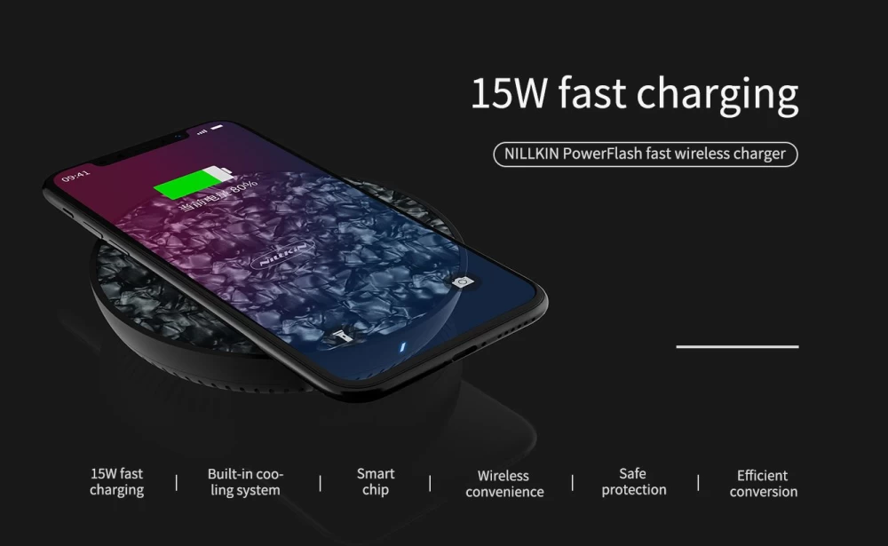Bezvadu lādētājs  Nillkin PowerFlash Wireless Charger Tempered Glass melns