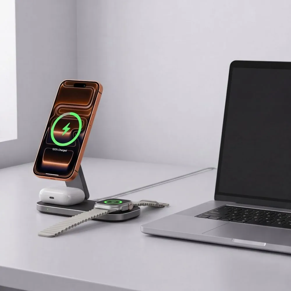 Bezvadu lādētājs  TECH-PROTECT A52 3IN1 MAGNETIC MAGSAFE WIRELESS CHARGER 25W QI2.2 Viedierīču  melns