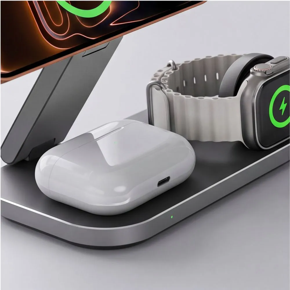 Bezvadu lādētājs  TECH-PROTECT A52 3IN1 MAGNETIC MAGSAFE WIRELESS CHARGER 25W QI2.2 Viedierīču  melns