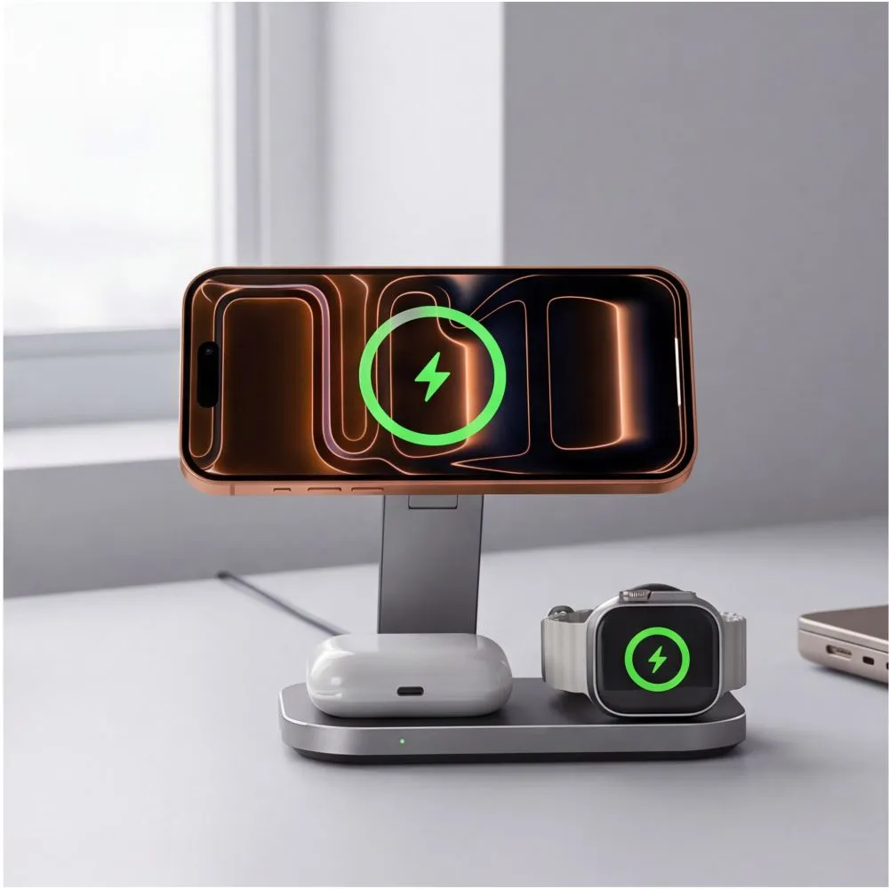 Bezvadu lādētājs  TECH-PROTECT A52 3IN1 MAGNETIC MAGSAFE WIRELESS CHARGER 25W QI2.2 Viedierīču  melns