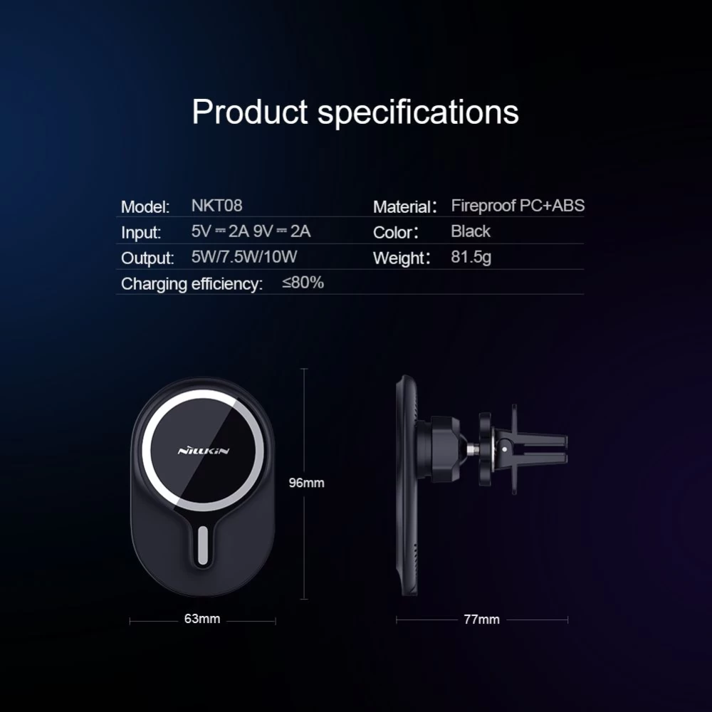 Trådlösa laddare  Road Magnetic Car Mount with Wireless Charging iPhone 12 / 13 14 15 /16 Series svart