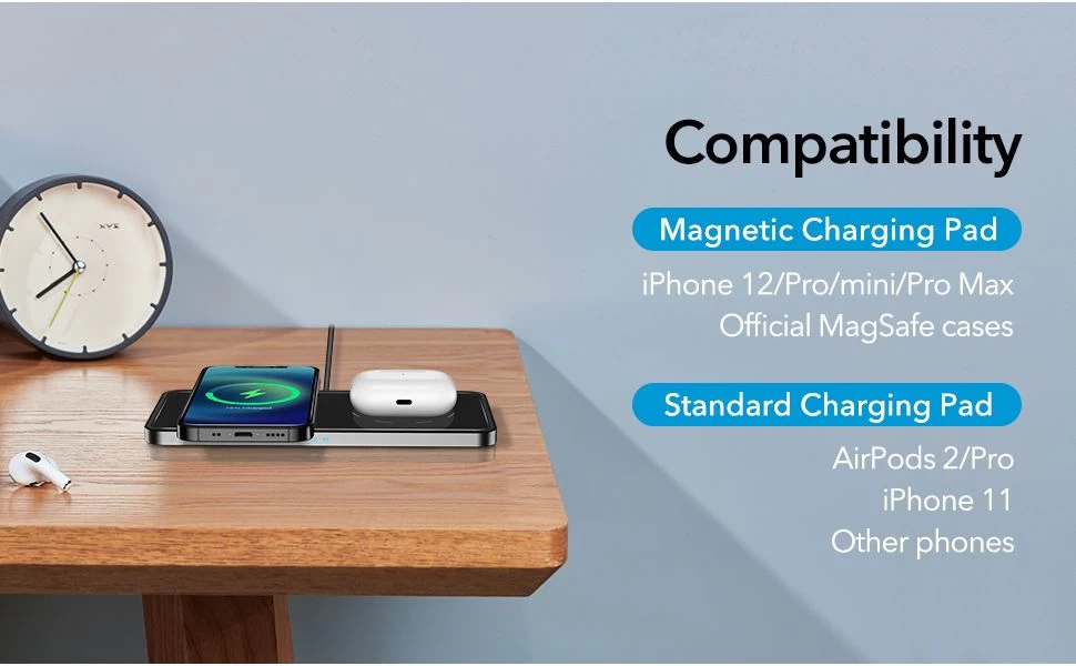 Bezvadu lādētājs  ESR HaloLock 2-in-1 Magnetic Wireless Charger melns