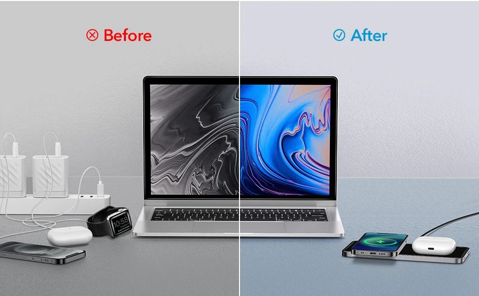 Bezvadu lādētājs  ESR HaloLock 2-in-1 Magnetic Wireless Charger melns