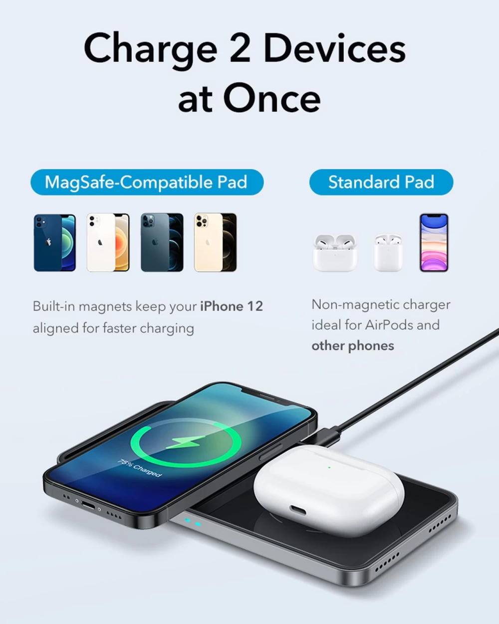 Bezvadu lādētājs  ESR HaloLock 2-in-1 Magnetic Wireless Charger melns