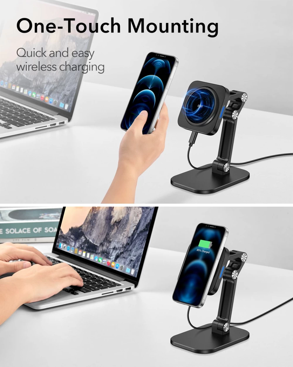 Bezvadu lādētājs  ESR HaloLock Adjustable Wireless Charging Stand melns