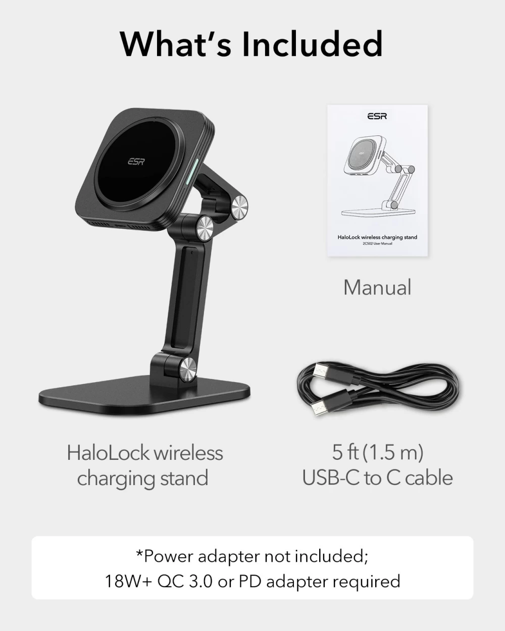 Bezvadu lādētājs  ESR HaloLock Adjustable Wireless Charging Stand melns