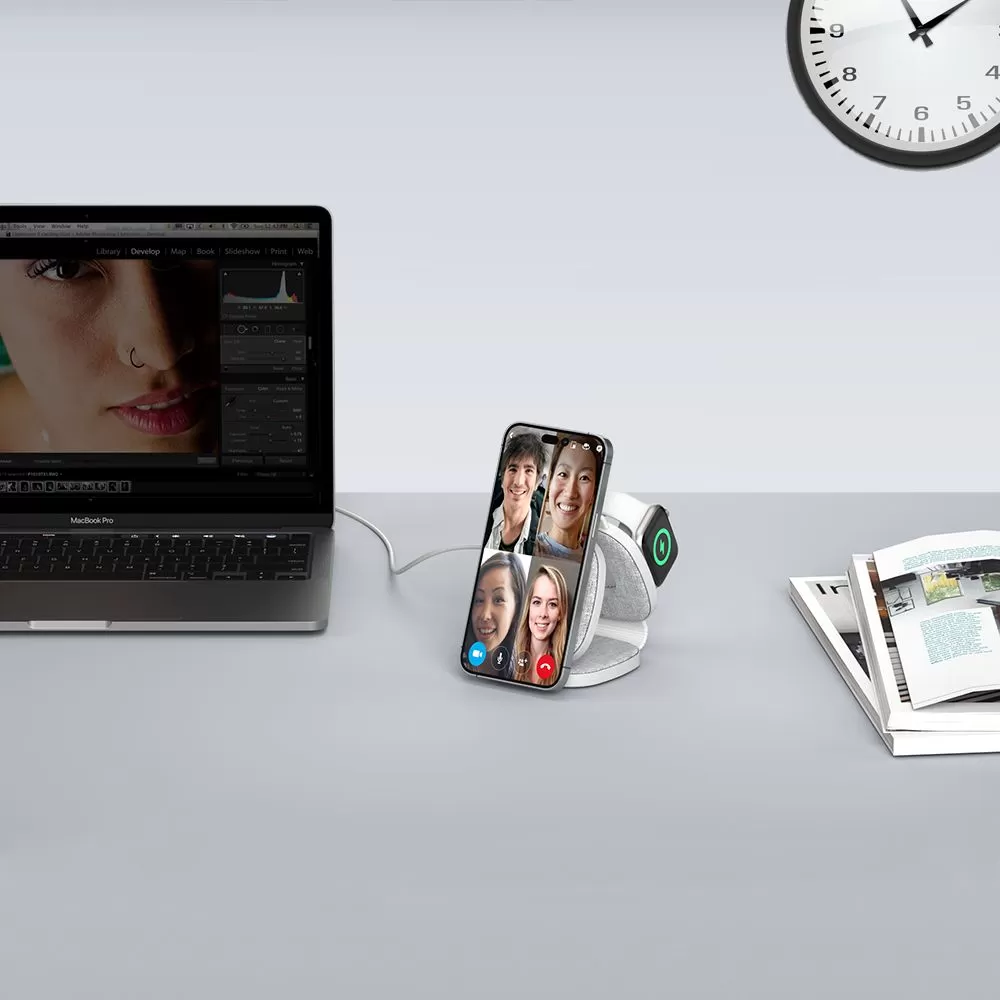 Bezvadu lādētājs  TECH-PROTECT QI15W-A32 3IN1 MAGNETIC MAGSAFE WIRELESS CHARGER pelēks