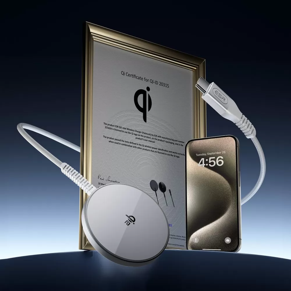 Bezvadu lādētājs  ESR HALOLOCK QI2 MINI MAGNETIC MAGSAFE WIRELESS CHARGER 15W sudraba