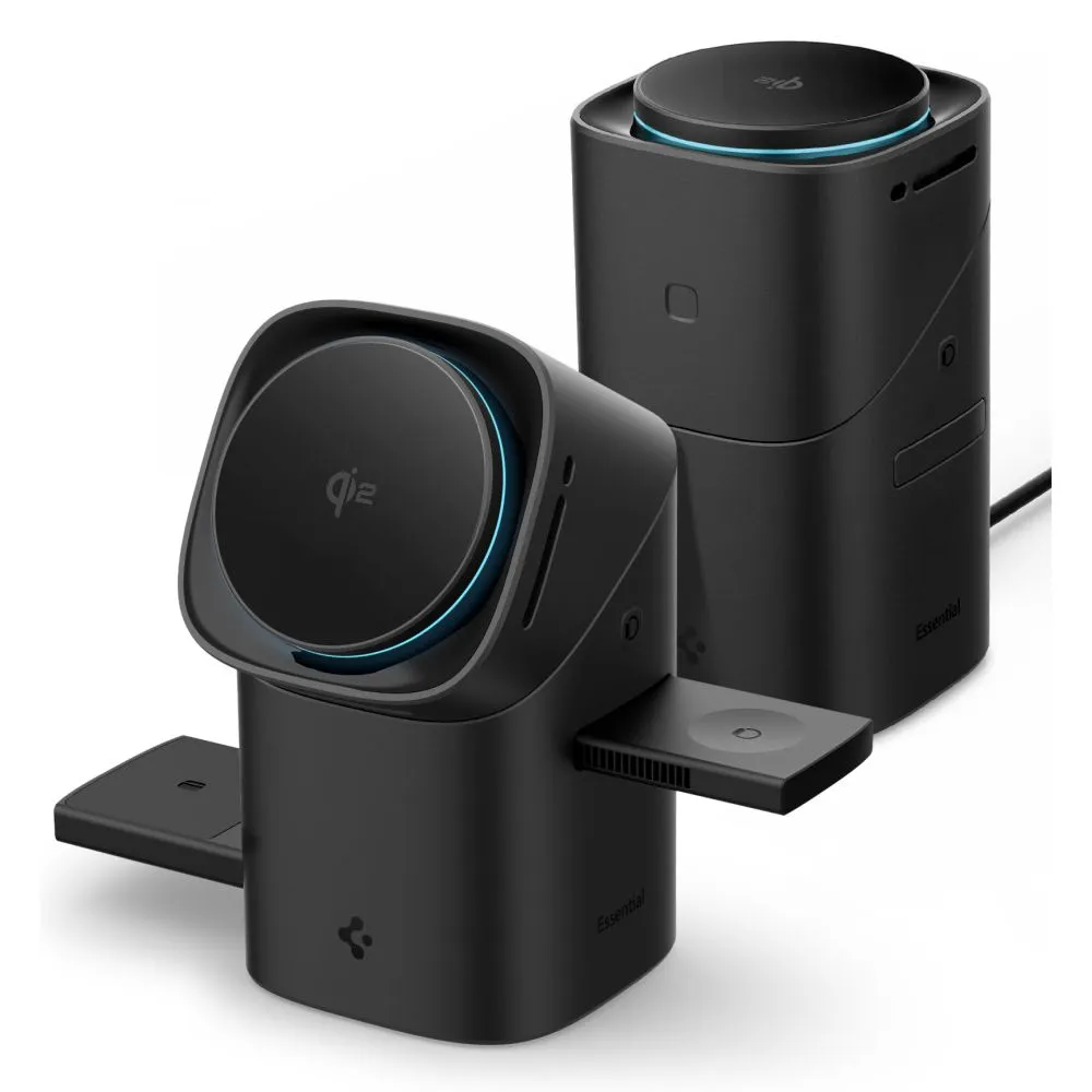 Bezvadu lādētājs  SPIGEN ESSENTIAL EF223MS 3IN1 QI2 ROTARY MAGNETIC MAGSAFE WIRELESS CHARGER melns