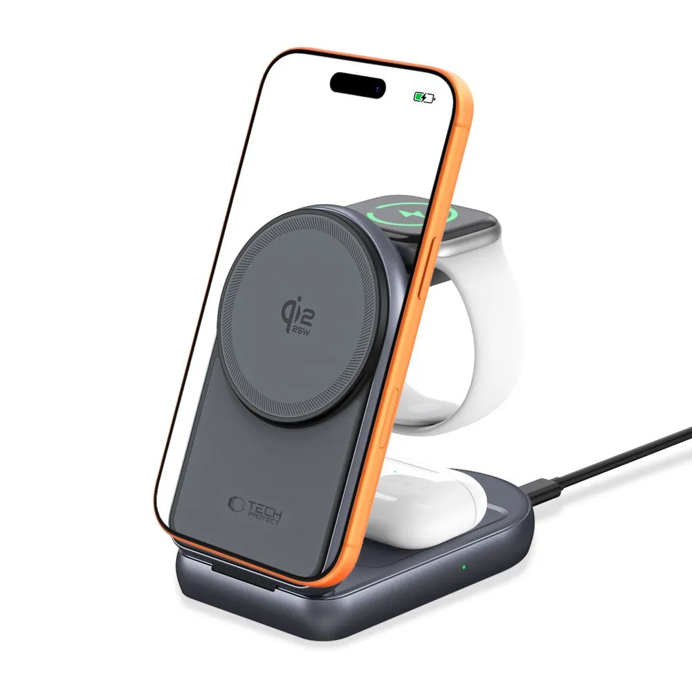 Bezvadu lādētājs  TECH-PROTECT A53 3IN1 MAGNETIC MAGSAFE WIRELESS CHARGER 25W QI2.2 Viedierīču 