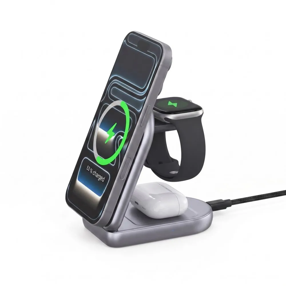 Bezvadu lādētājs  TECH-PROTECT A53 3IN1 MAGNETIC MAGSAFE WIRELESS CHARGER 25W QI2.2 Viedierīču 