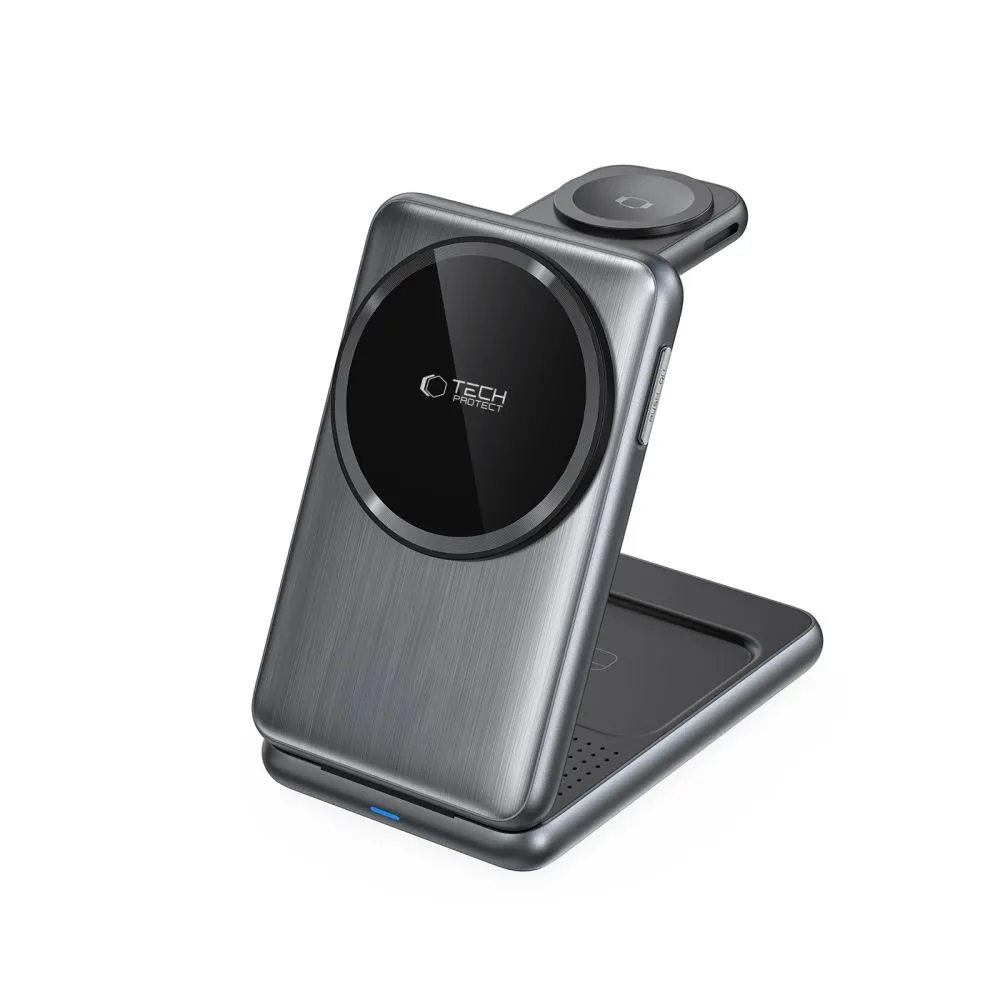 Bezvadu lādētājs  TECH-PROTECT QI15W-A42 3IN1 MAGNETIC MAGSAFE WIRELESS CHARGER pelēks