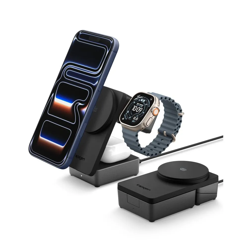 Bezvadu lādētājs  SPIGEN EF323MQ ESSENTIAL 3IN1 MAGNETIC MAGSAFE WIRELESS CHARGER 25W QI2.2 Viedierīču 