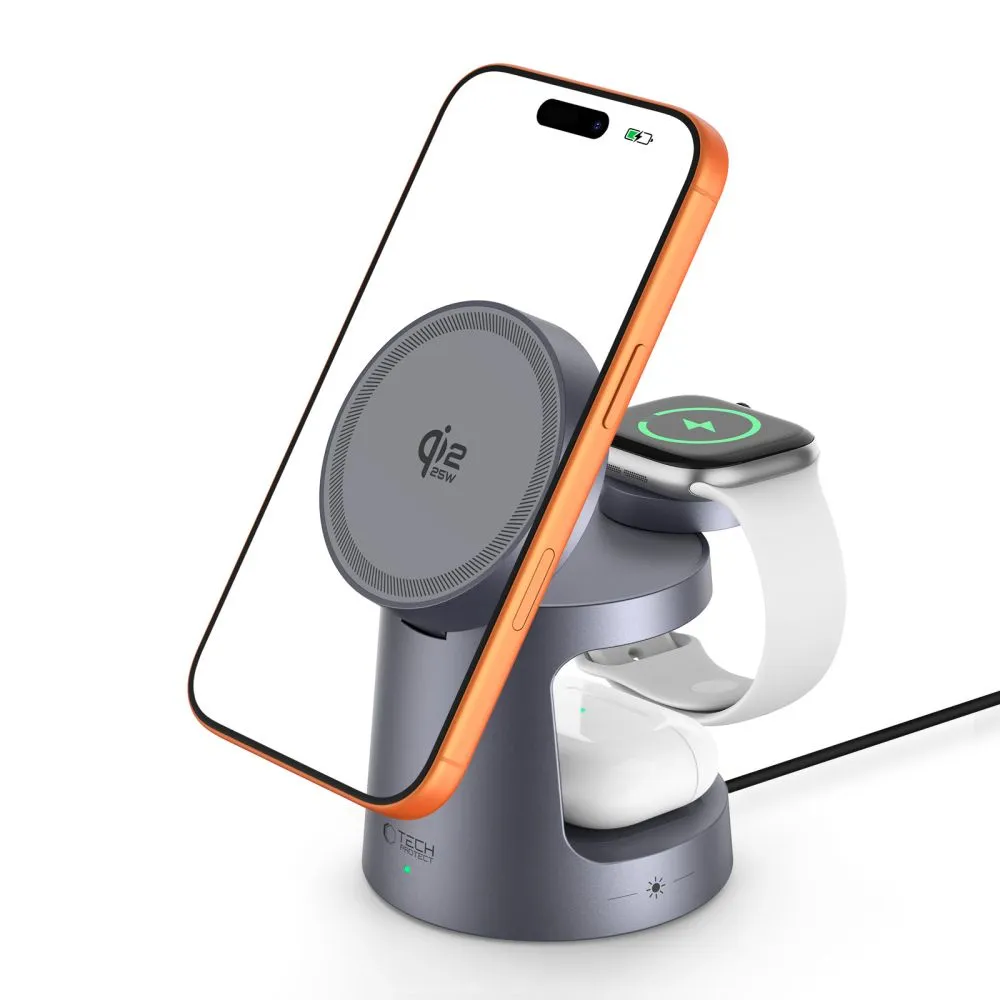 Bezvadu lādētājs  TECH-PROTECT A48 3IN1 MAGNETIC MAGSAFE WIRELESS CHARGER 25W QI2.2 Viedierīču 