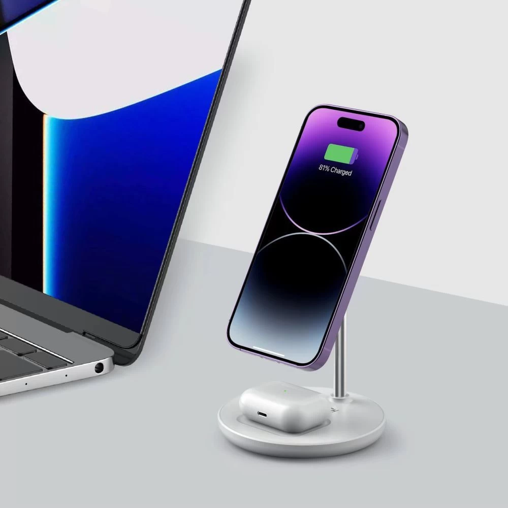 Bezvadu lādētājs  TECH-PROTECT QI15W-A21 2IN1 MAGNETIC MAGSAFE WIRELESS CHARGER balts