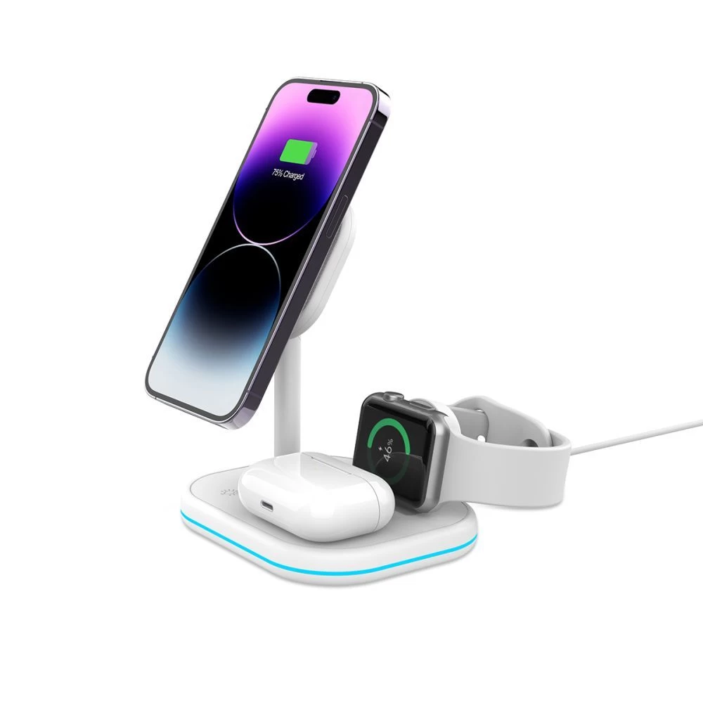 Bezvadu lādētājs  TECH-PROTECT QI15W-A27 3IN1 MAGNETIC MAGSAFE WIRELESS CHARGER balts