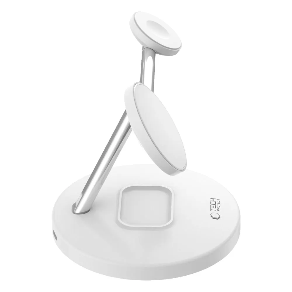 Bezvadu lādētājs  TECH-PROTECT QI15W-A35 3IN1 MAGNETIC MAGSAFE WIRELESS CHARGER balts