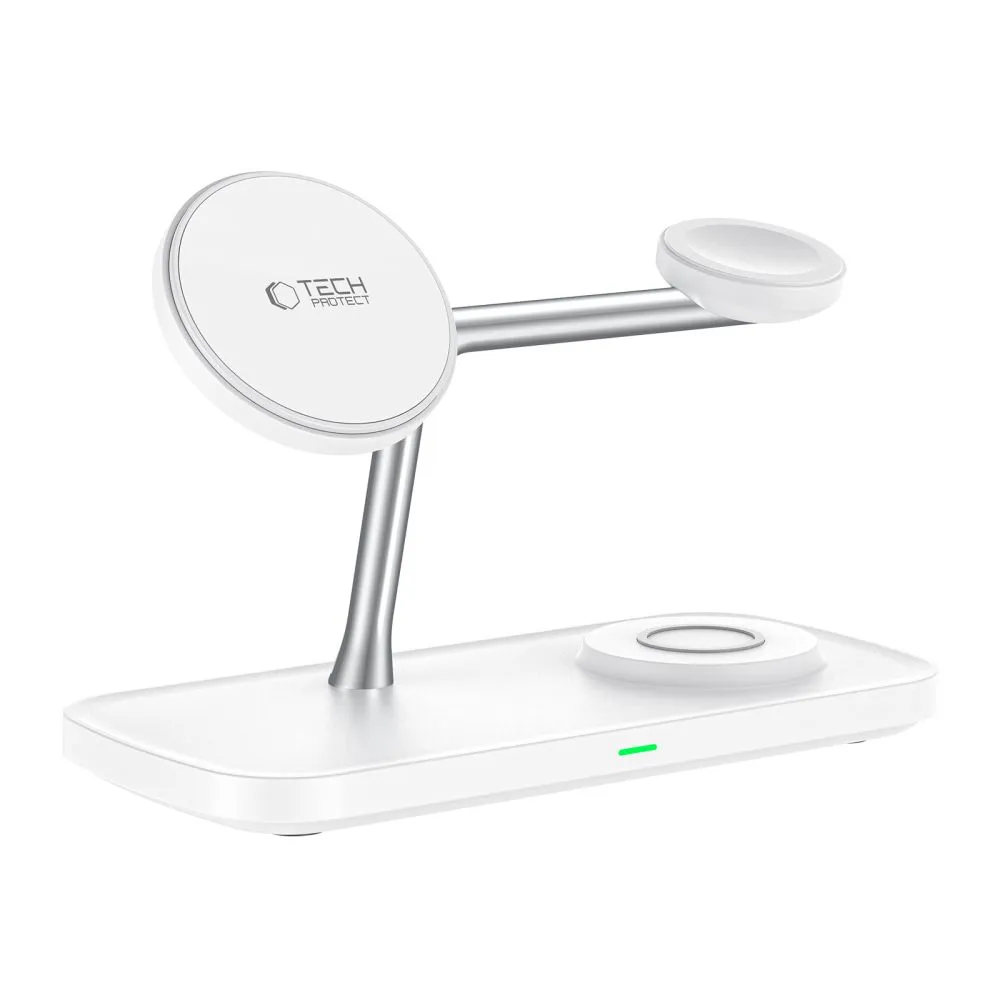 Bezvadu lādētājs  TECH-PROTECT QI15W-A45 3IN1 MAGNETIC MAGSAFE WIRELESS CHARGER balts