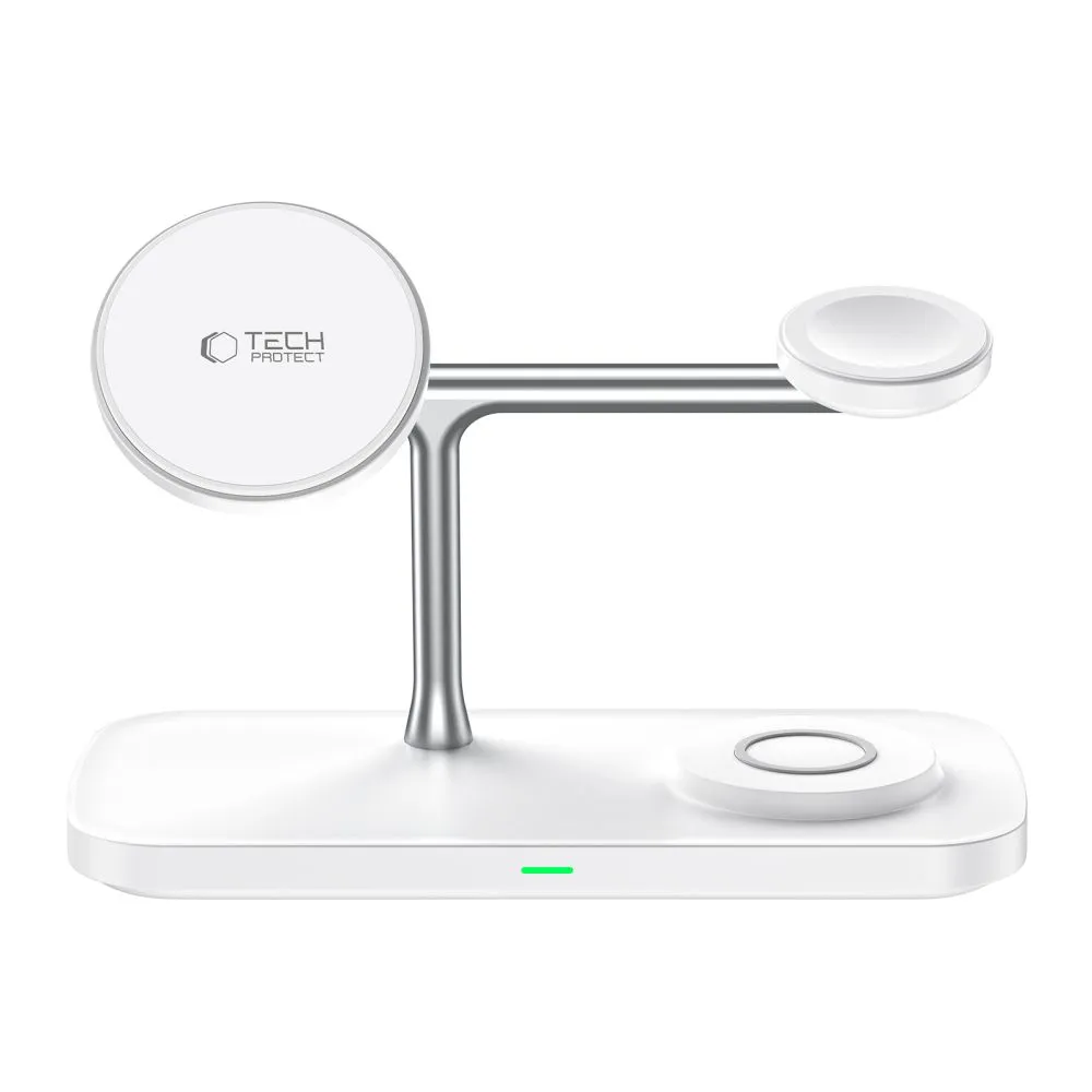 Bezvadu lādētājs  TECH-PROTECT QI15W-A45 3IN1 MAGNETIC MAGSAFE WIRELESS CHARGER balts
