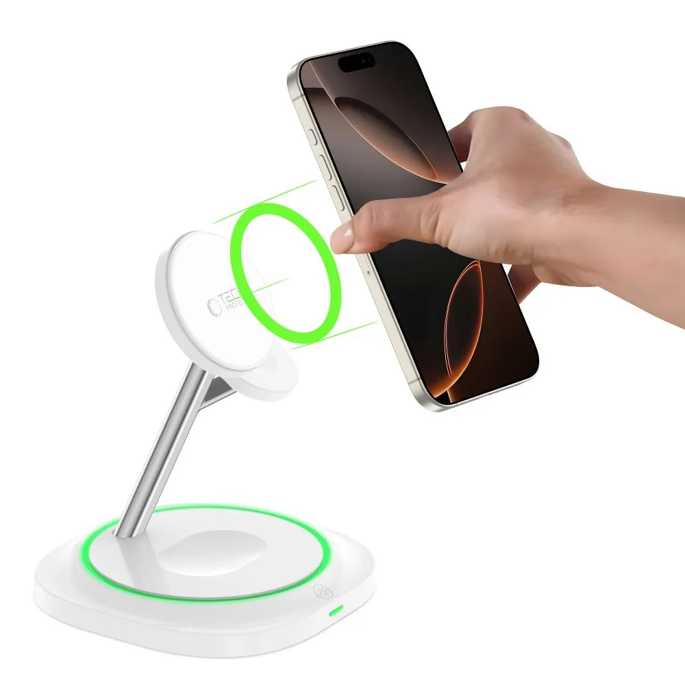 Bezvadu lādētājs  TECH-PROTECT QI15W-A46 3IN1 MAGNETIC MAGSAFE WIRELESS CHARGER balts