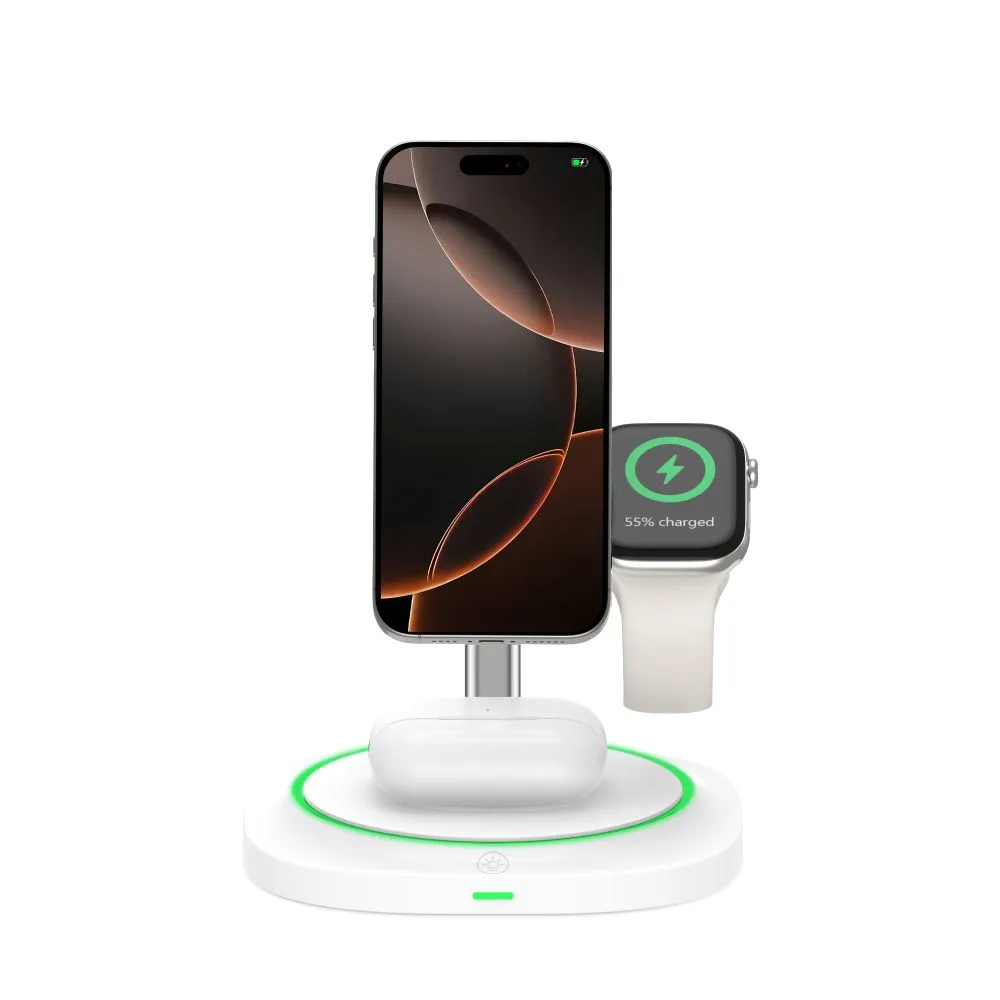 Bezvadu lādētājs  TECH-PROTECT QI15W-A46 3IN1 MAGNETIC MAGSAFE WIRELESS CHARGER balts