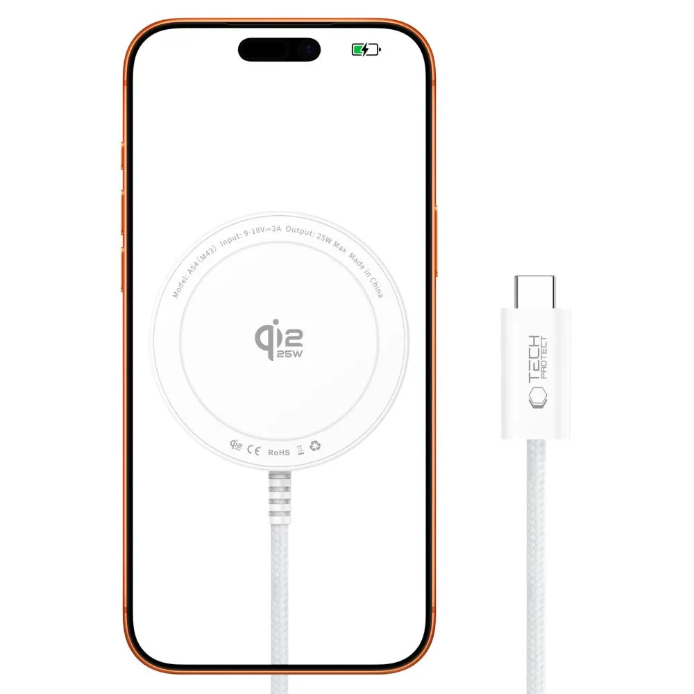Bezvadu lādētājs  TECH-PROTECT A54 MAGNETIC MAGSAFE WIRELESS CHARGER 25W QI2.2 Viedierīču  balts
