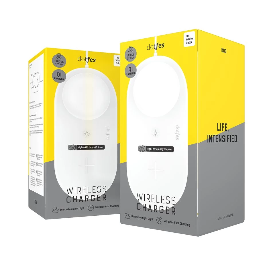 Bezvadu lādētājs  DOTFES K03 Wireless Charger with Night Light balts