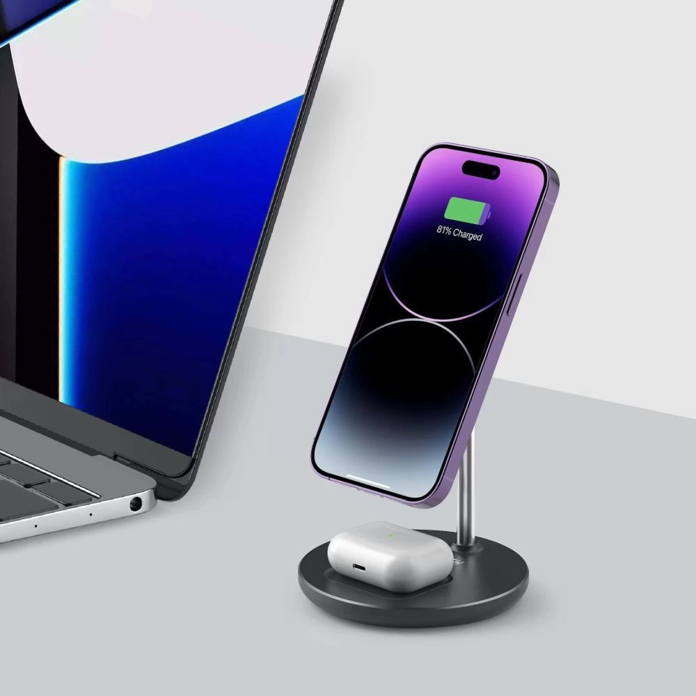 Bezvadu lādētājs  TECH-PROTECT QI15W-A21 2IN1 MAGNETIC MAGSAFE WIRELESS CHARGER melns