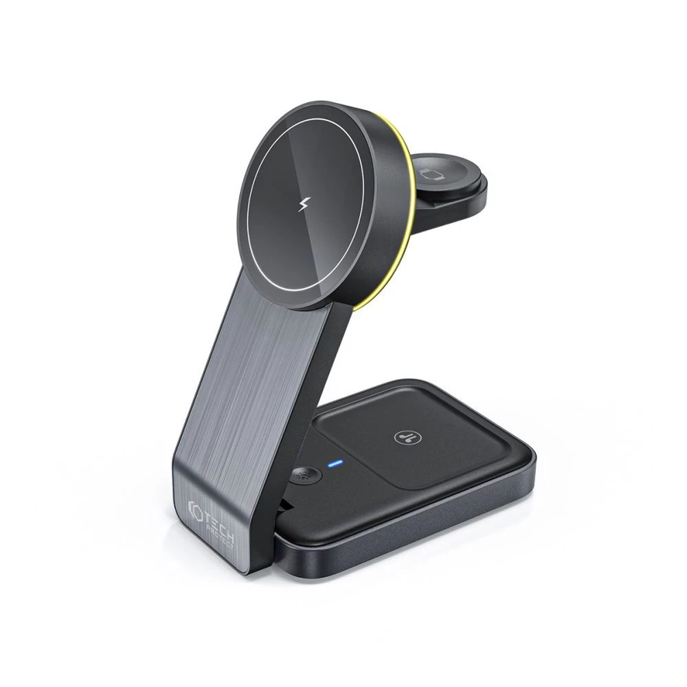 Bezvadu lādētājs  TECH-PROTECT QI15W-A28 3IN1 MAGNETIC MAGSAFE WIRELESS CHARGER melns