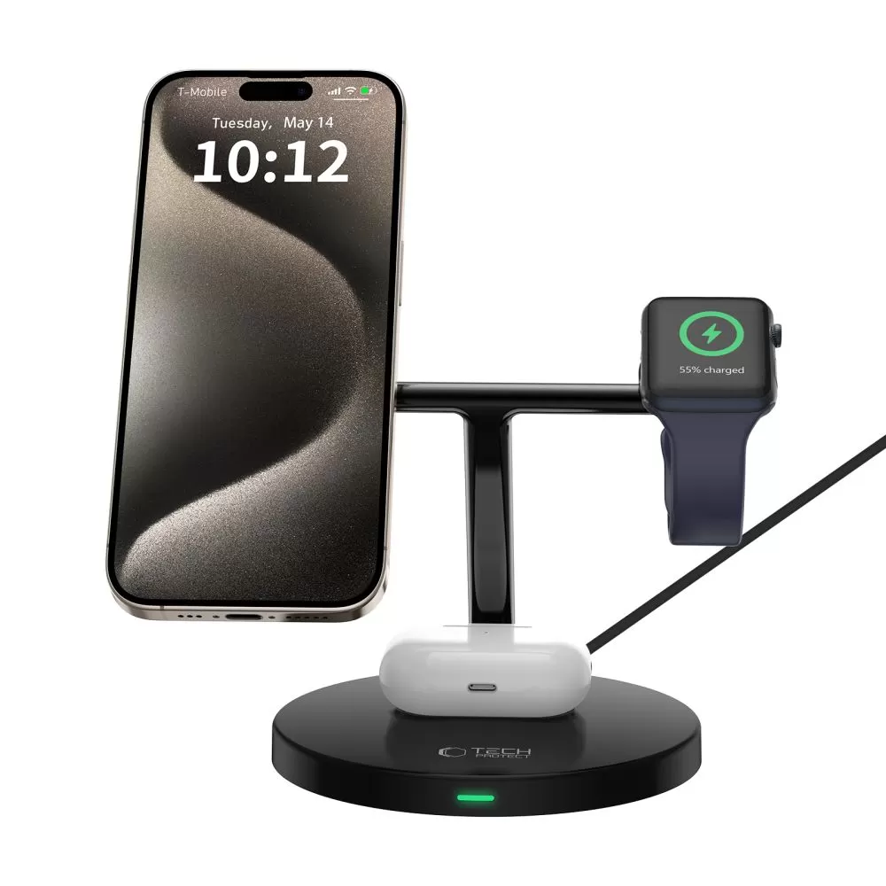 Bezvadu lādētājs  TECH-PROTECT QI15W-A35 3IN1 MAGNETIC MAGSAFE WIRELESS CHARGER melns