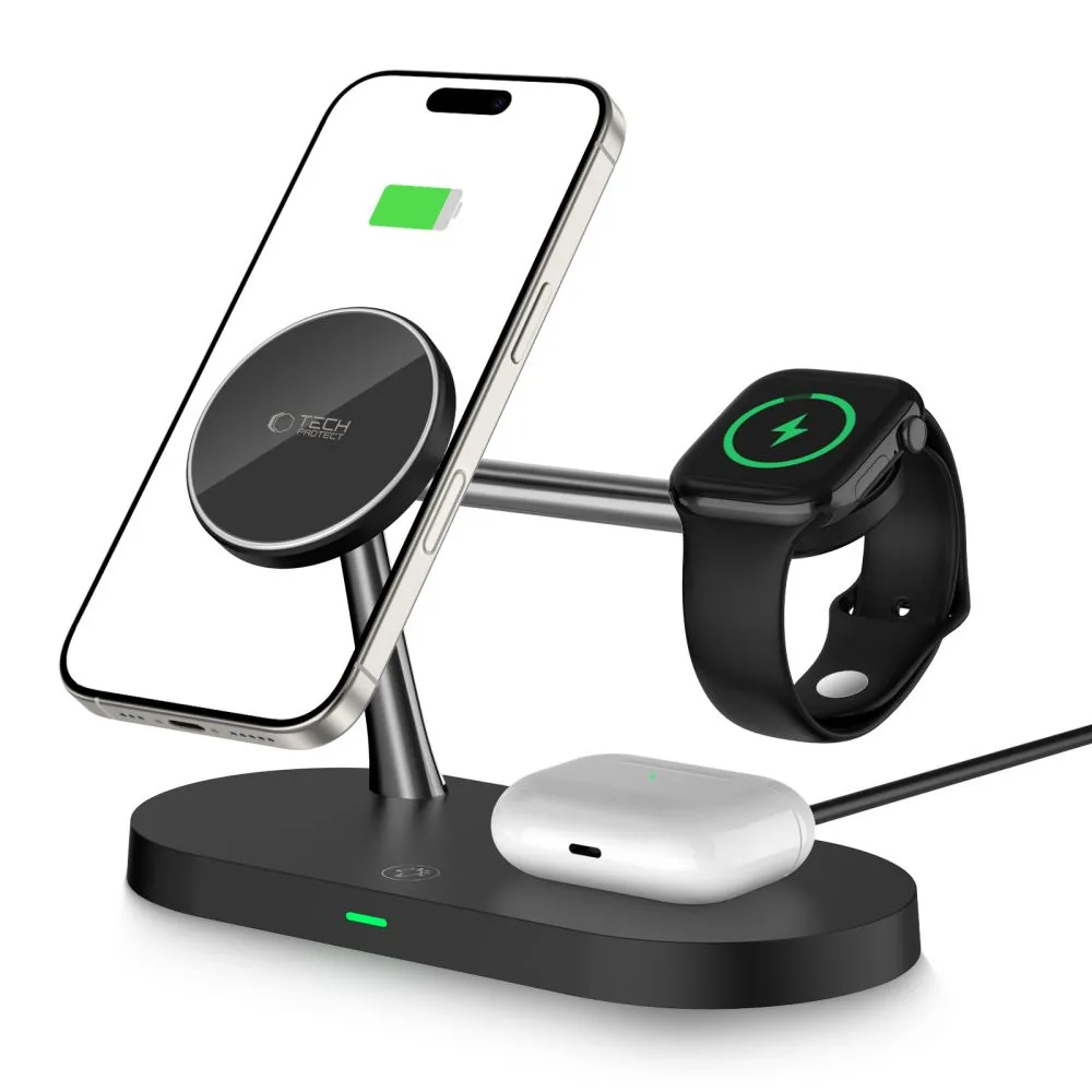 Bezvadu lādētājs  TECH-PROTECT A12 3IN1 MAGNETIC MAGSAFE WIRELESS CHARGER melns