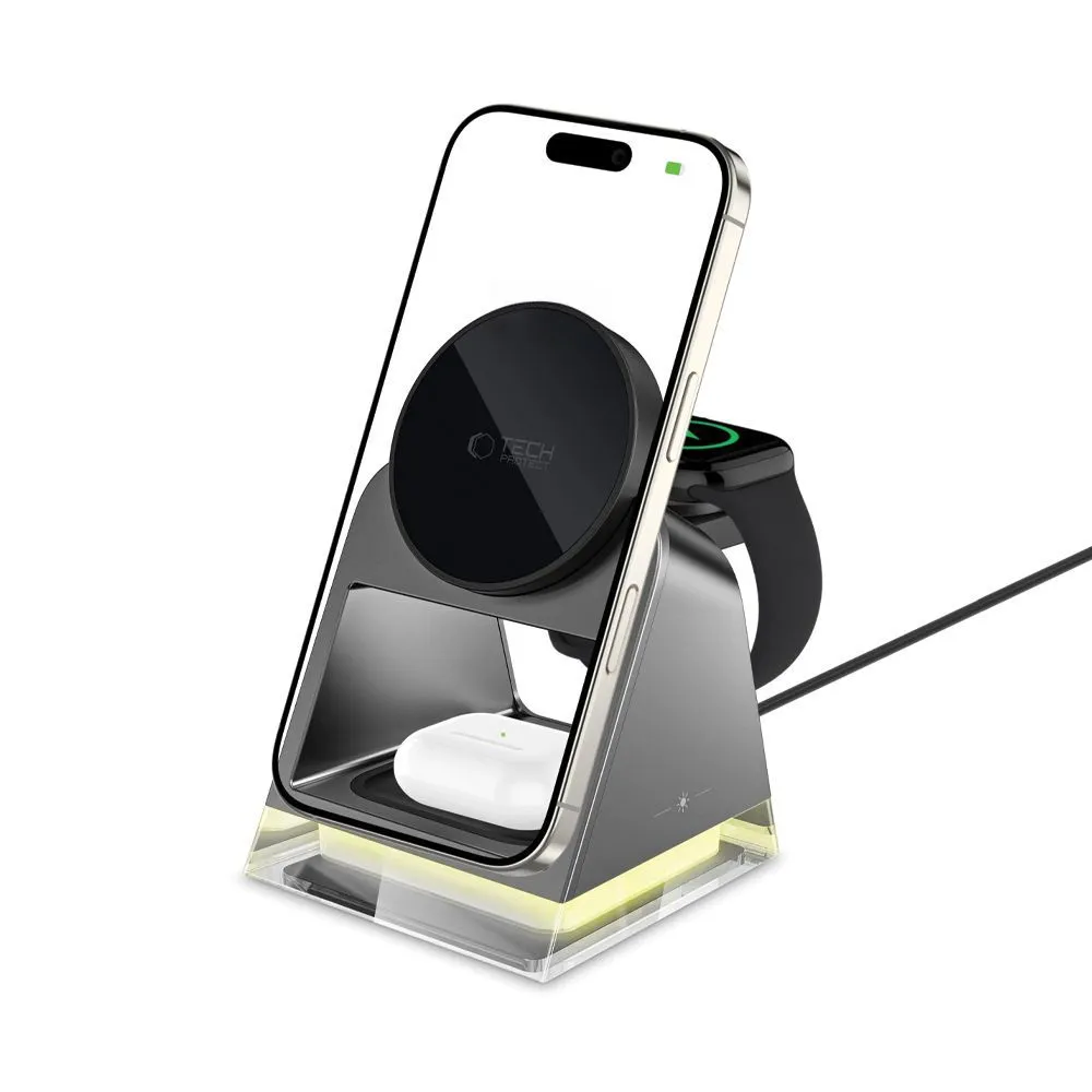 Bezvadu lādētājs  TECH-PROTECT QI15W-A43 3IN1 MAGNETIC MAGSAFE WIRELESS CHARGER melns