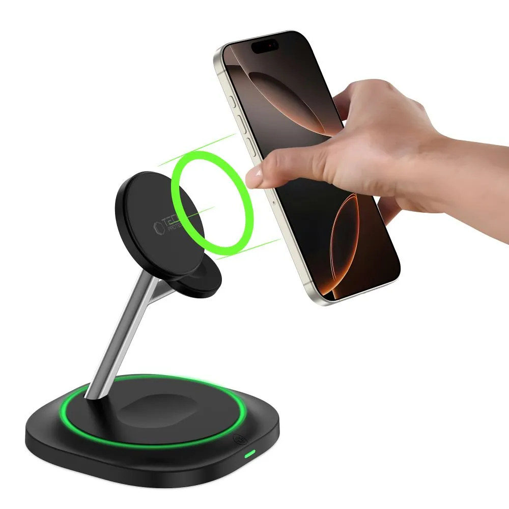 Bezvadu lādētājs  TECH-PROTECT QI15W-A46 3IN1 MAGNETIC MAGSAFE WIRELESS CHARGER melns