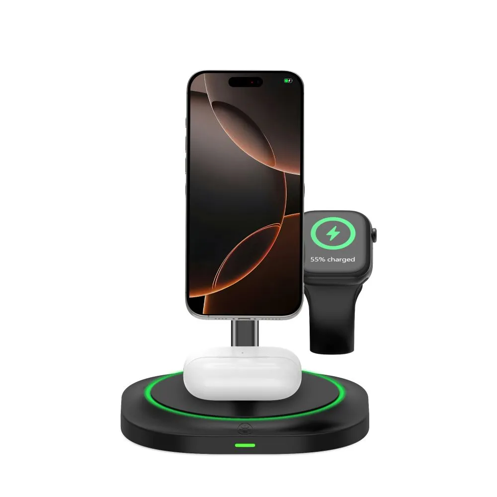 Bezvadu lādētājs  TECH-PROTECT QI15W-A46 3IN1 MAGNETIC MAGSAFE WIRELESS CHARGER melns