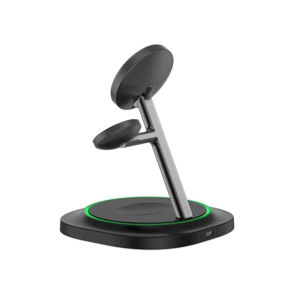 Bezvadu lādētājs  TECH-PROTECT QI15W-A46 3IN1 MAGNETIC MAGSAFE WIRELESS CHARGER melns