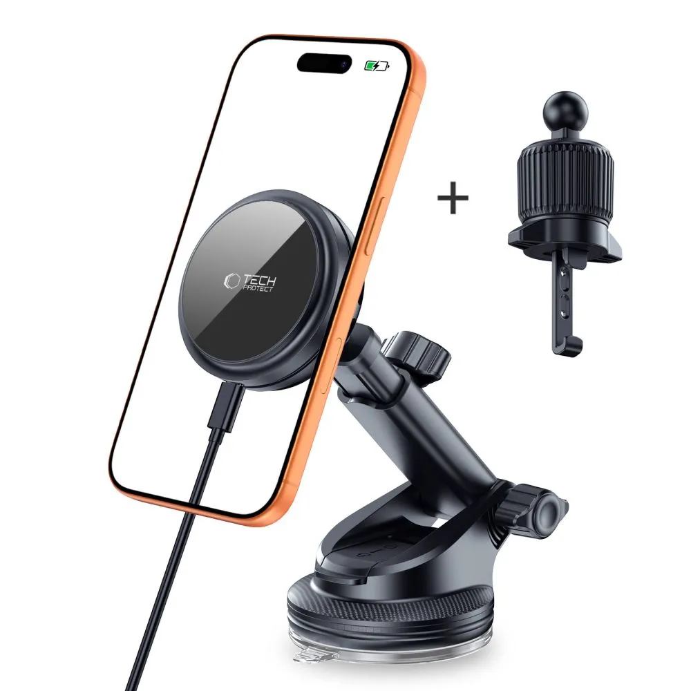 Bezvadu lādētājs  TECH-PROTECT V9 ARCTICBOOST MAGNETIC MAGSAFE DASHBOARD & VENT CAR MOUNT WIRELESS CHARGER 25W QI2.2 Viedierīču  melns