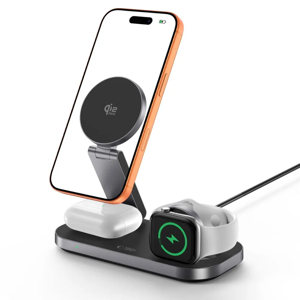 Bezvadu lādētājs  TECH-PROTECT A52 3IN1 MAGNETIC MAGSAFE WIRELESS CHARGER 25W QI2.2 Viedierīču  melns
