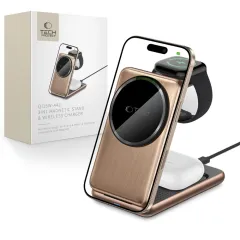Bezvadu lādētājs  TECH-PROTECT QI15W-A42 3IN1 MAGNETIC MAGSAFE WIRELESS CHARGER zeltīts