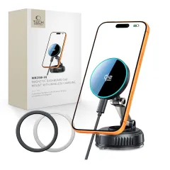  Bezvadu lādētājs Viedierīču Aksesuāri TECH-PROTECT MM25W-V8 QI2.2 MAGNETIC MAGSAFE WINDSHIELD & DASHBOARD CAR MOUNT WIRELESS CHARGER 25W
