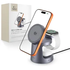  Bezvadu lādētājs Viedierīču Aksesuāri TECH-PROTECT A48 3IN1 MAGNETIC MAGSAFE WIRELESS CHARGER 25W QI2.2