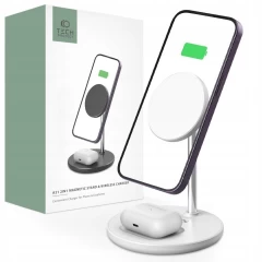 Bezvadu lādētājs  TECH-PROTECT QI15W-A21 2IN1 MAGNETIC MAGSAFE WIRELESS CHARGER balts