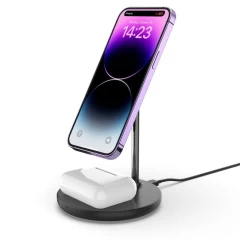 Bezvadu lādētājs  TECH-PROTECT QI15W-A21 2IN1 MAGNETIC MAGSAFE WIRELESS CHARGER melns