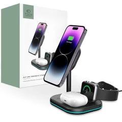 Bezvadu lādētājs  TECH-PROTECT QI15W-A27 3IN1 MAGNETIC MAGSAFE WIRELESS CHARGER melns